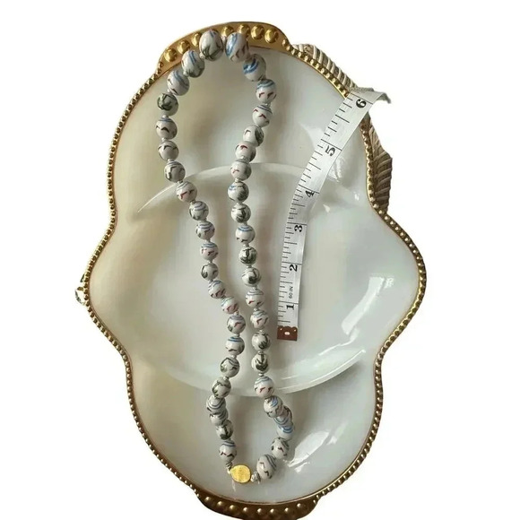 Vintage | Rare | Chinese porcelain hand painted necklace | palm trees & birds - Picture 10 of 15